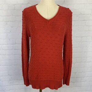 ⭐ Studio Works Medium Red Knit V-Neck Long Sleeve Sweater